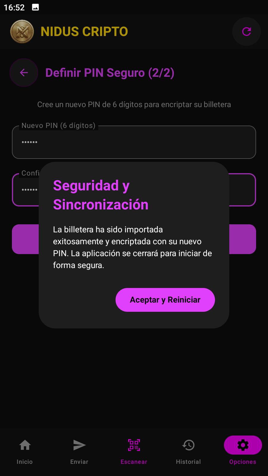 Definir PIN Seguro y Sincronización