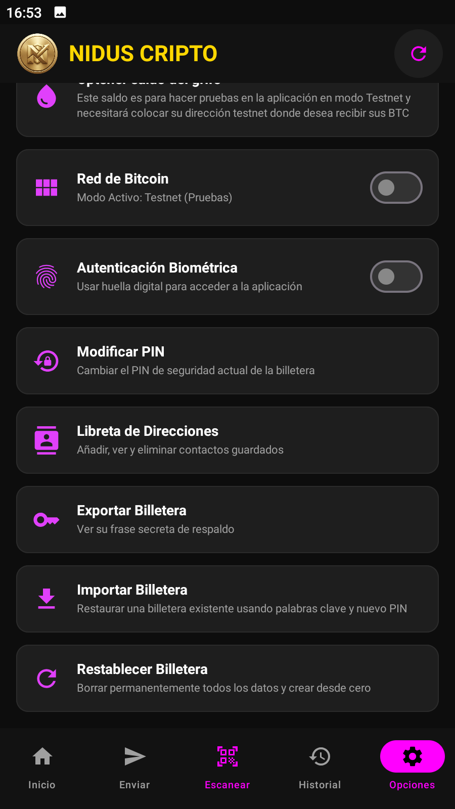 Opciones y Ajustes