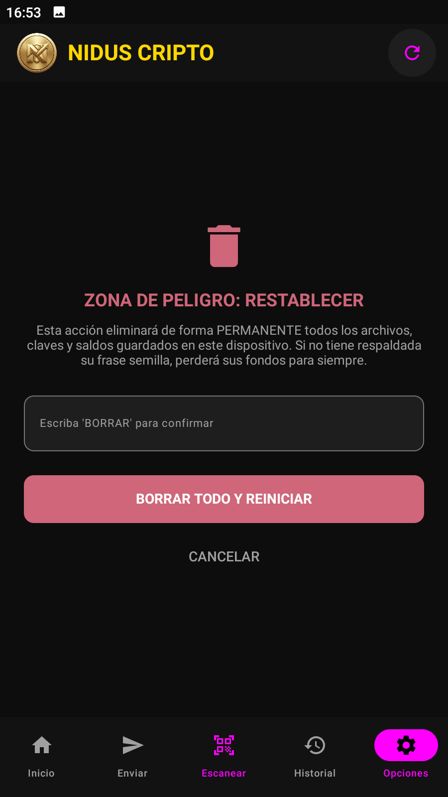 Zona de Peligro - Restablecer