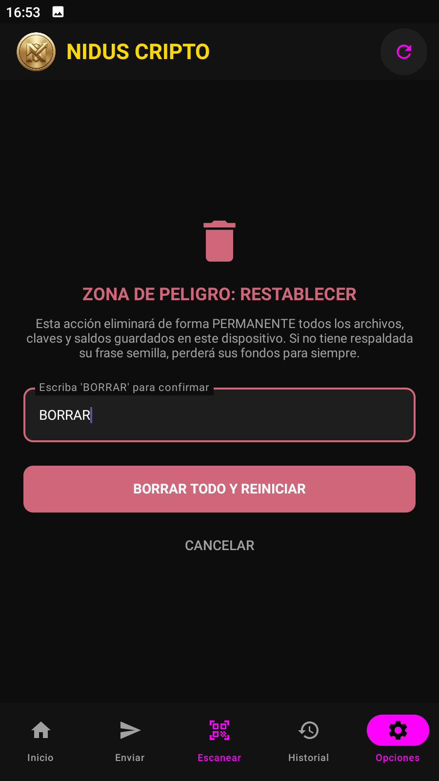Escribir BORRAR para confirmar